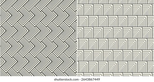 Seamless Black and White Geometric Line Pattern – Optical Abstract Background Set. Editable