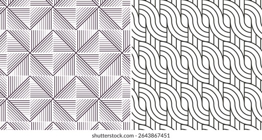 Seamless Black and White Geometric Line Pattern – Optical Abstract Background Set. Editable
