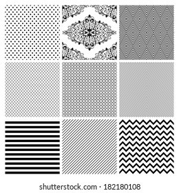 Seamless Black and White geometric minimalistic subtle background patterns.