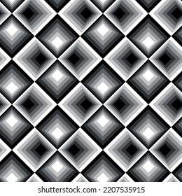 Seamless black and white geometric pattern with concentric squares. Checker design. Vector illustration for textile, packaging, wrapping, web, and print.