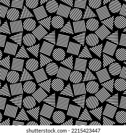 Seamless black and white geometric pattern Striped circle, triangle, quadrate background Vector illustration Design for web wallpaper wrapping textile