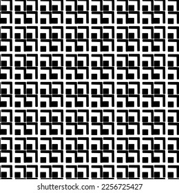 Seamless black and white geometric pattern on a white background.