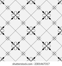 seamless black and white geometric pattern in an oblique cell with squares