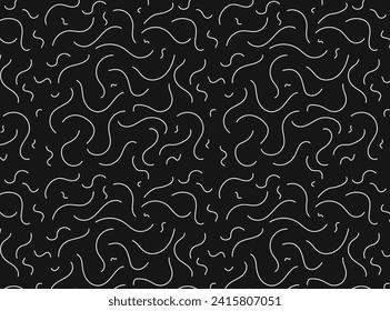 Seamless black and white geometric pattern. Line doodle flourish swirls seamless pattern. Black line calligraphic vintage swirl background.