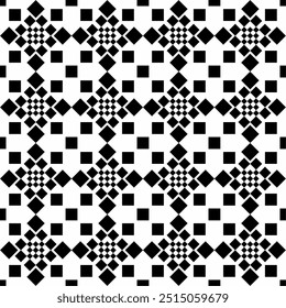 Patrón geométrico blanco y negro sin fisuras con disposición regular de cuadrados y rombos. Adecuado para una variedad de propósitos de diseño, desde fondos hasta Elementos decorativos.