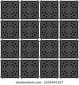Patrón geométrico blanco y negro sin fisuras que consta de líneas rectas y Formas geométricas simples. Adecuado para fondos, decoración de interiores, textiles y varios proyectos creativos.