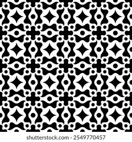 Seamless black and white geometric pattern, creating a symmetrical abstract design. Suitable for backgrounds, wallpapers, textiles, prints and various modern artistic projects.