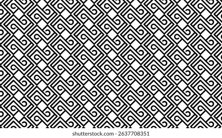 Seamless Black and White Geometric Pattern with Square Spiral Design, Repeating Ornament, Vector Background for Textile, Wallpaper and Creative Projects, Modern Art