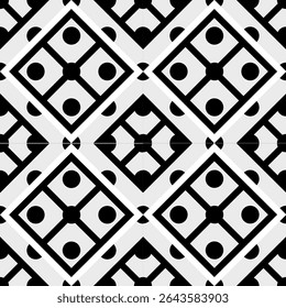 Seamless black and white geometric pattern background with a vintage textile texture design