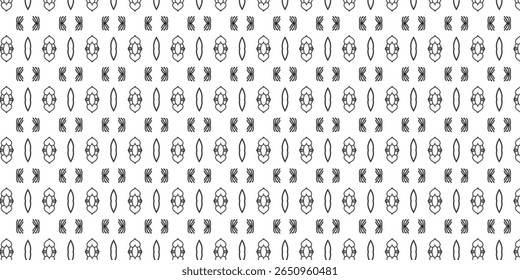 Seamless black and white geometric pattern featuring abstract floral and petal-like shapes. Ideal for textile design, wallpaper, and digital backgrounds.