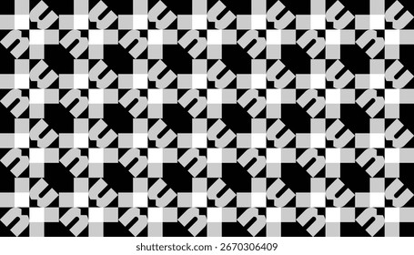 Patrón geométrico blanco y negro sin fisuras con Formas cruzadas abstractas