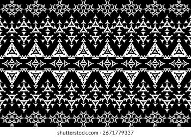 Patrón geométrico blanco y negro sin fisuras con repetidas Formas triangulares y de Fractal. Perfecto para textiles, Fondo de pantalla, arte digital y diseño decorativo moderno.