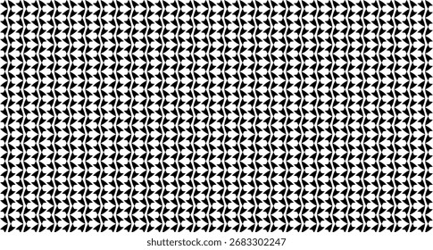 A seamless black and white geometric pattern featuring rows of alternating triangles creating a dynamic, wavy optical illusion.