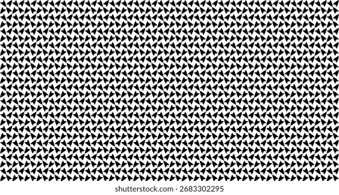 Nahtloses geometrisches Schwarz-Weiß-Muster mit einer dichten Anordnung ineinandergreifender rechtwinkliger Dreiecke, die eine abstrakte Textur erzeugen.