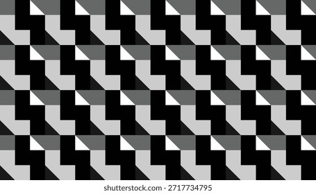 Patrón geométrico blanco y negro sin fisuras con bloques angulares repetitivos. Abstractas patrón monocromo con Formas agudas escalonadas