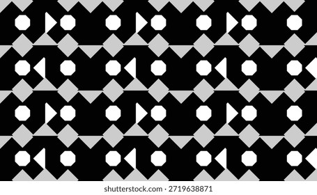 Nahtloses geometrisches Schwarz-Weiß-Muster mit sich wiederholenden abstrakten Formen. Perfekt für Druck, Design-Hintergründe, Tapeten und Fliesen, Geschenkverpackung