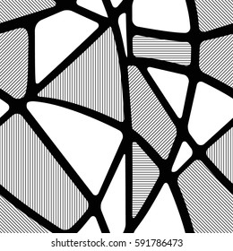Seamless black and white geometric pattern with hatched figures