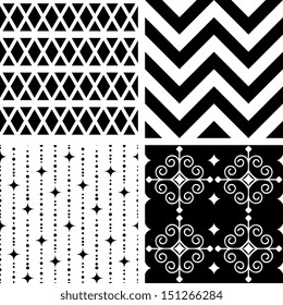 Seamless black and white geometric patterns