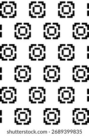 Seamless black and white geometric pixel pattern, a bold and minimalist square motif.