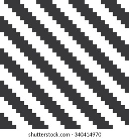Seamless black and white geometric pixel diagonal stripes festive pattern vector
