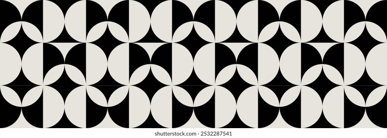 Seamless black and white geometric retro vintage pattern. Repeated and decorative design that can be used for packaging, decorating, interior design, wallpapers, banners, and more.