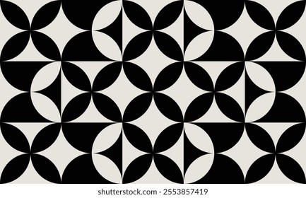 Seamless black and white geometric retro floral pattern. Repeated and decorative design that can be used for packaging, decorating, interior design, wallpapers, banners, and more.