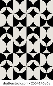 Seamless black and white geometric retro floral pattern. Repeated and decorative design that can be used for packaging, decorating, interior design, wallpapers, banners, and more.