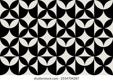Seamless black and white geometric retro floral pattern. Repeated and decorative design that can be used for packaging, decorating, interior design, wallpapers, banners, and more.