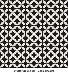 Seamless black and white geometric retro floral pattern. Repeated and decorative design that can be used for packaging, decorating, interior design, wallpapers and more.