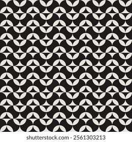 Seamless black and white geometric retro floral pattern. Repeated and decorative design that can be used for packaging, decorating, interior design, wallpapers and more.