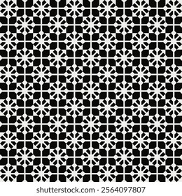 Seamless black and white geometric retro floral pattern. Repeated and decorative design that can be used for packaging, decorating, interior design, wallpapers, banners, and more.