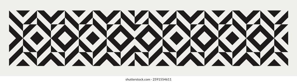 Seamless black and white geometric square triangle pattern background. Repeated and decorative design that can be used for packaging, decorating, interior design, wallpapers, banners, and more.