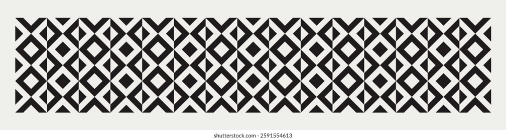 Seamless black and white geometric square triangle pattern background. Repeated and decorative design that can be used for packaging, decorating, interior design, wallpapers, banners, and more.