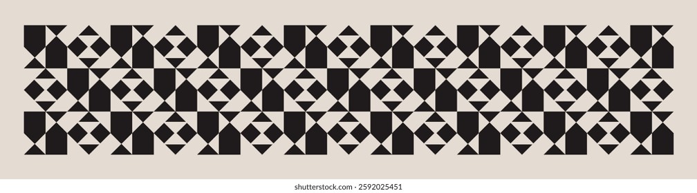 Seamless black and white geometric square triangle pattern background. Repeated and decorative design that can be used for packaging, decorating, interior design, wallpapers, banners, and more.