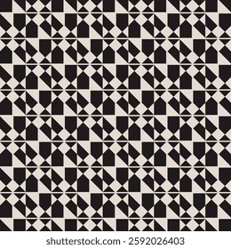 Seamless black and white geometric square triangle pattern background. Repeated and decorative design that can be used for packaging, decorating, interior design, wallpapers, banners, and more.