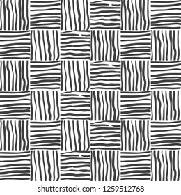 Seamless black and white geometric texture of blocks of lines arranged in staggered order. Vector texture