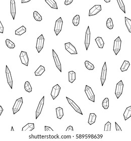 Seamless black and white geometric vector pattern with low-poly crystals.