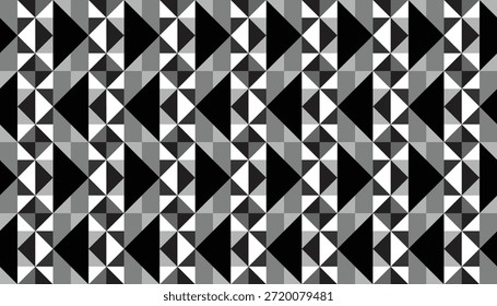 Nahtloses geometrisches Dreieck in Schwarz, Weiß und Grau. Abstraktes Dreiecksmuster in Monochrom. Perfekt für Druck, Design-Hintergründe, Tapeten und Fliesen, Geschenkverpackung