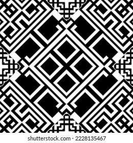 Seamless black and white greek pattern. Elegant repeat vector background. Modern geometric patterned backdrop. Beautiful ethnic style ornaments. Greek key meanders. Pattern for fabric, textile, prints