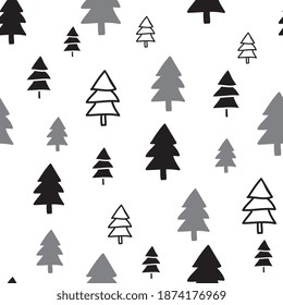 Patrón vectorial sin foco, negro, blanco y gris con árboles