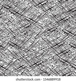 Seamless black and white grunge background. Abstract repeating texture of elements. Template to create your own design and print. Chaotic retro backdrop