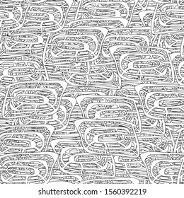 Seamless black and white grunge background. Abstract repeating texture of elements. Template to create your own design and print. Chaotic retro backdrop
