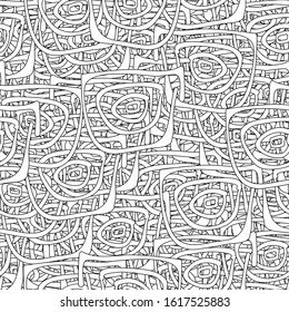 Seamless black and white grunge background. Abstract repeating texture of elements. Template to create your own design and print. Chaotic retro backdrop