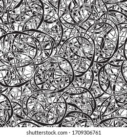 Seamless black and white grunge background. Abstract repeating texture of elements. Template to create your own design and print. Chaotic retro backdrop