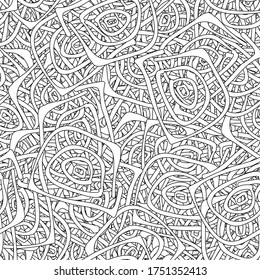 Seamless black and white grunge background. Abstract repeating texture of elements. Template to create your own design and print. Chaotic retro backdrop