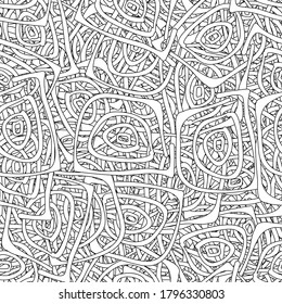 Seamless black and white grunge background. Abstract repeating texture of elements. Template to create your own design and print. Chaotic retro backdrop