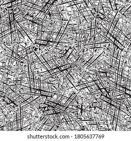 Seamless black and white grunge background. Abstract repeating texture of elements. Template to create your own design and print. Chaotic retro backdrop