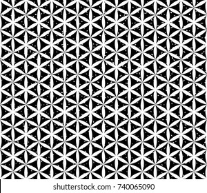 Seamless black and white grunge hexagonal floral pattern vector