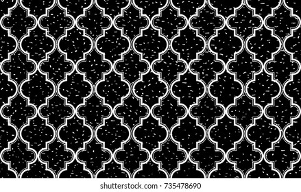 Seamless black and white grunge ornate chic moroccan islamic pattern vector