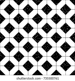 Seamless black and white grunge overlapping octagons tile pattern vector